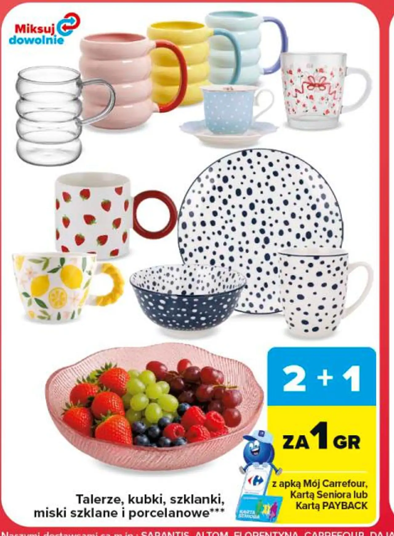 Talerze, kubki, szklanki, miski szklane i porcelanowe