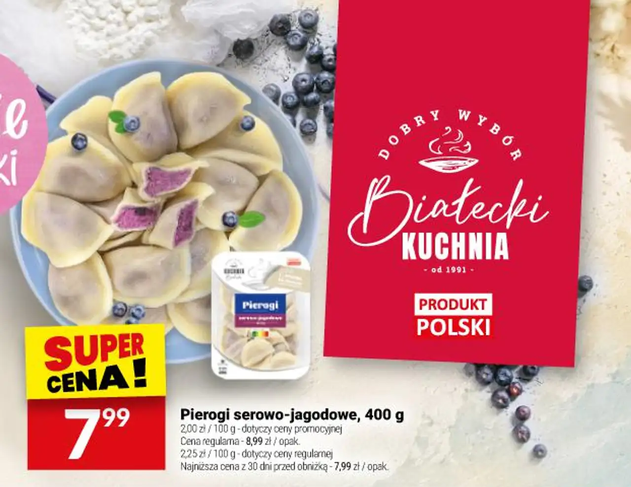 Białecki Kuchnia Pierogi serowo-jagodowe, 400 g