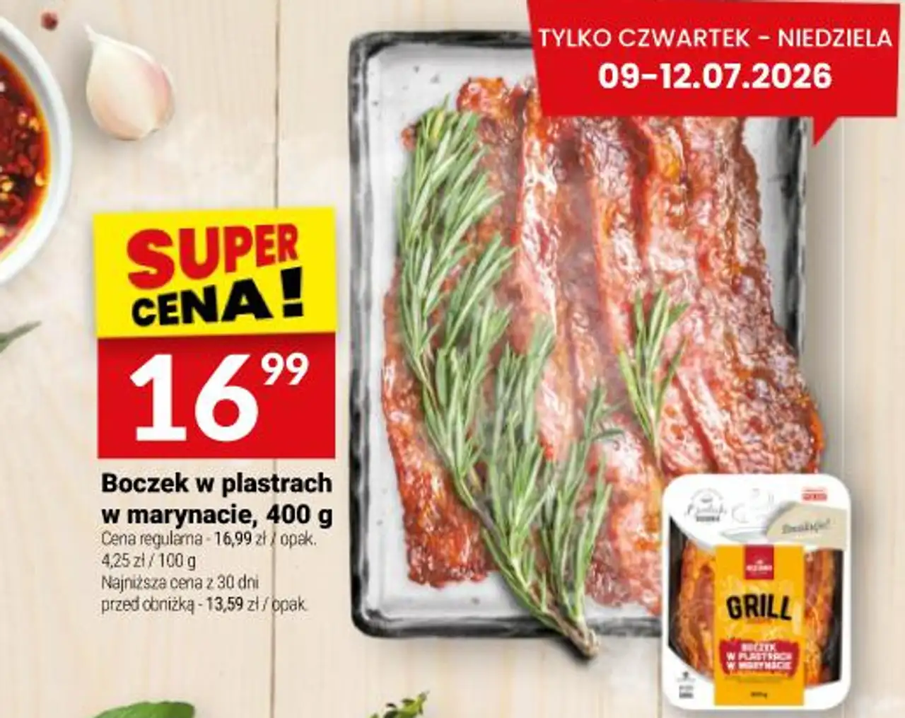 Boczek w plastrach w marynacie, 400 g