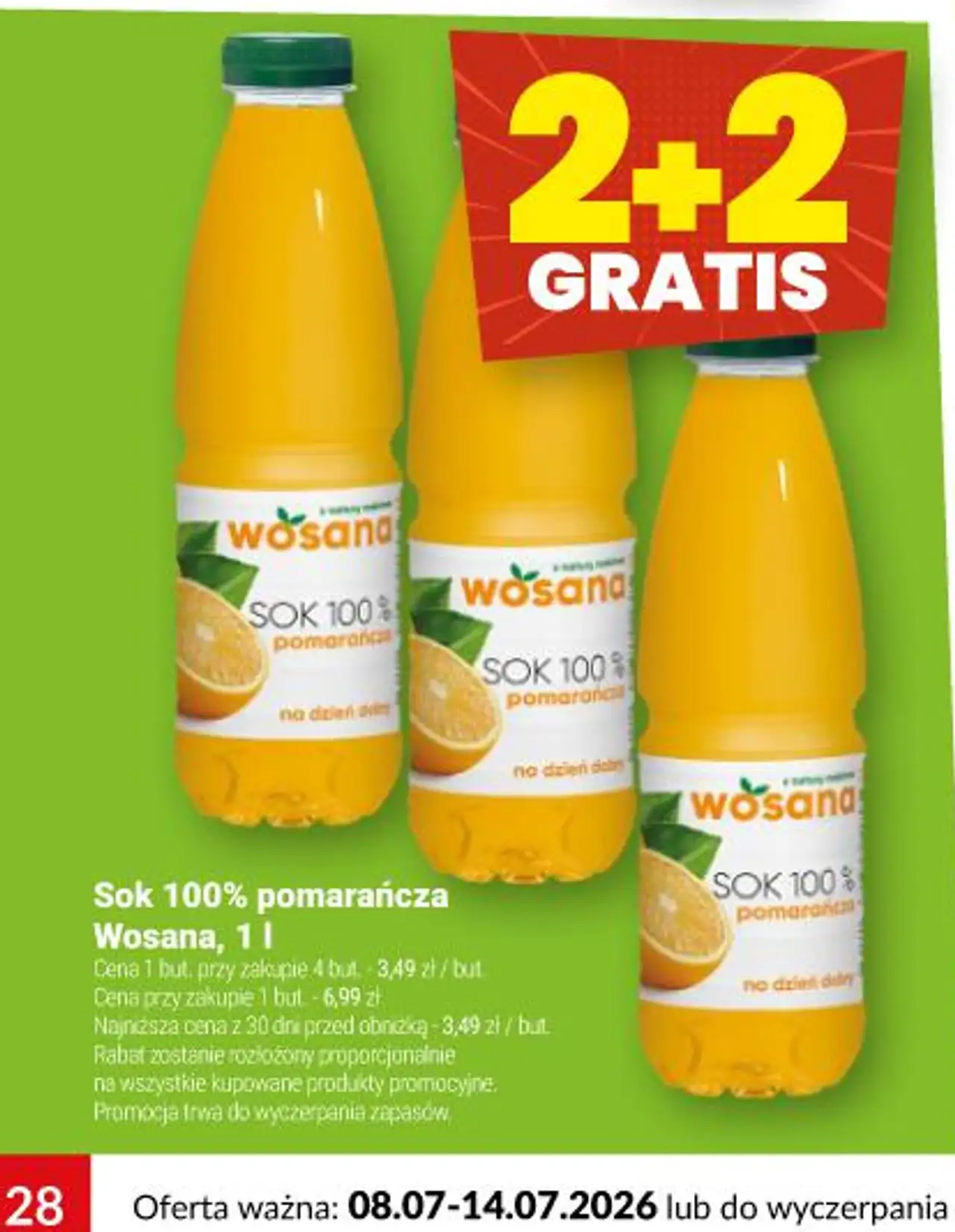 Wosana Sok 100% pomarańcza, 1 l