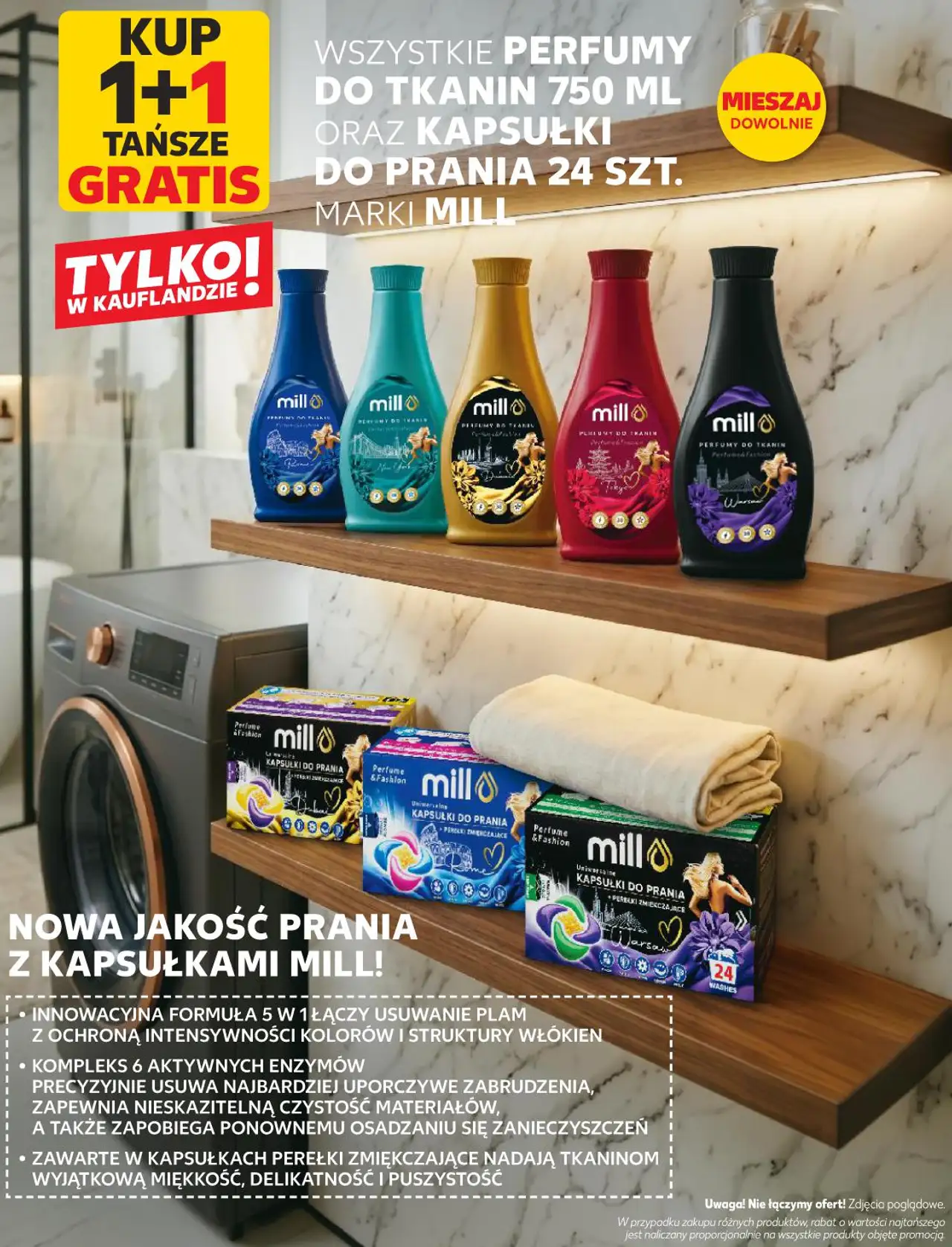 Wszystkie perfumy do tkanin 750 ml oraz kapsułki do prania 24 szt. Mill
