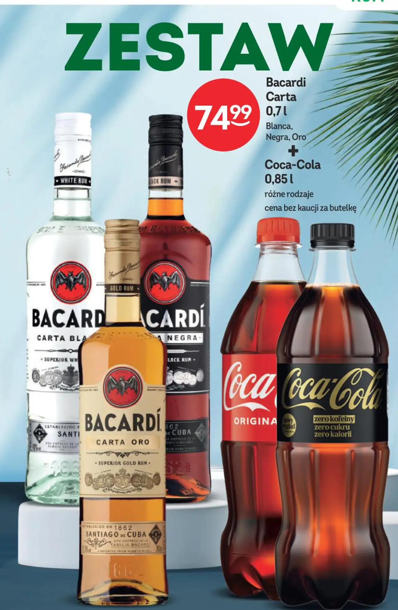 Zestaw: Bacardi Carta (Blanca, Negra, Oro) 0,7 l + Coca-Cola 0,85 l