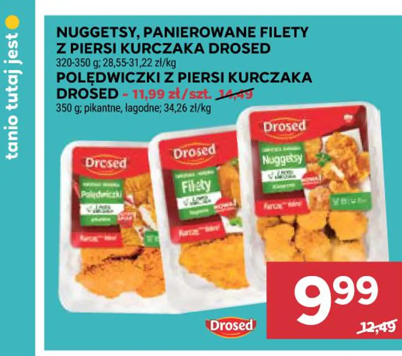 Nuggetsy, panierowane filety z piersi kurczaka Drosed / Polędwiczki z piersi kurczaka Drosed