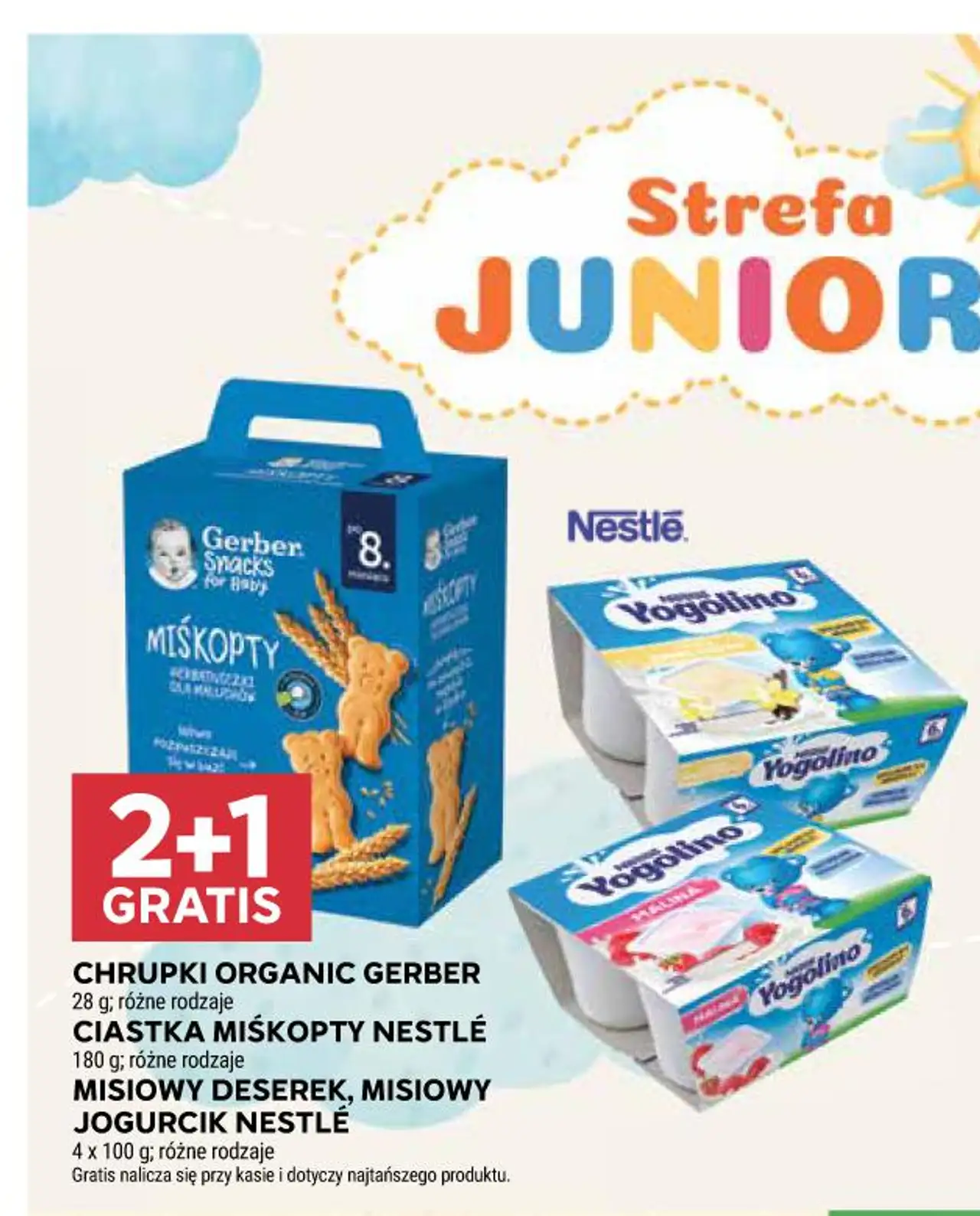 Chrupki Organic Gerber, Ciastka Miśkopty Nestlé, Misiowy Deserek, Misiowy Jogurcik Nestlé