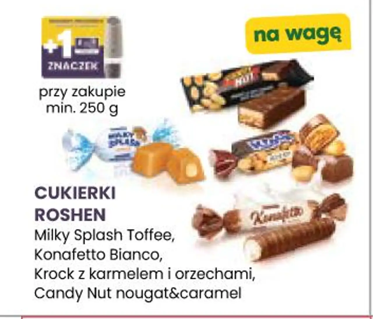 CUKIERKI ROSHEN Milky Splash Toffee, Konafetto Bianco, Krock z karmelem i orzechami, Candy Nut nougat&caramel