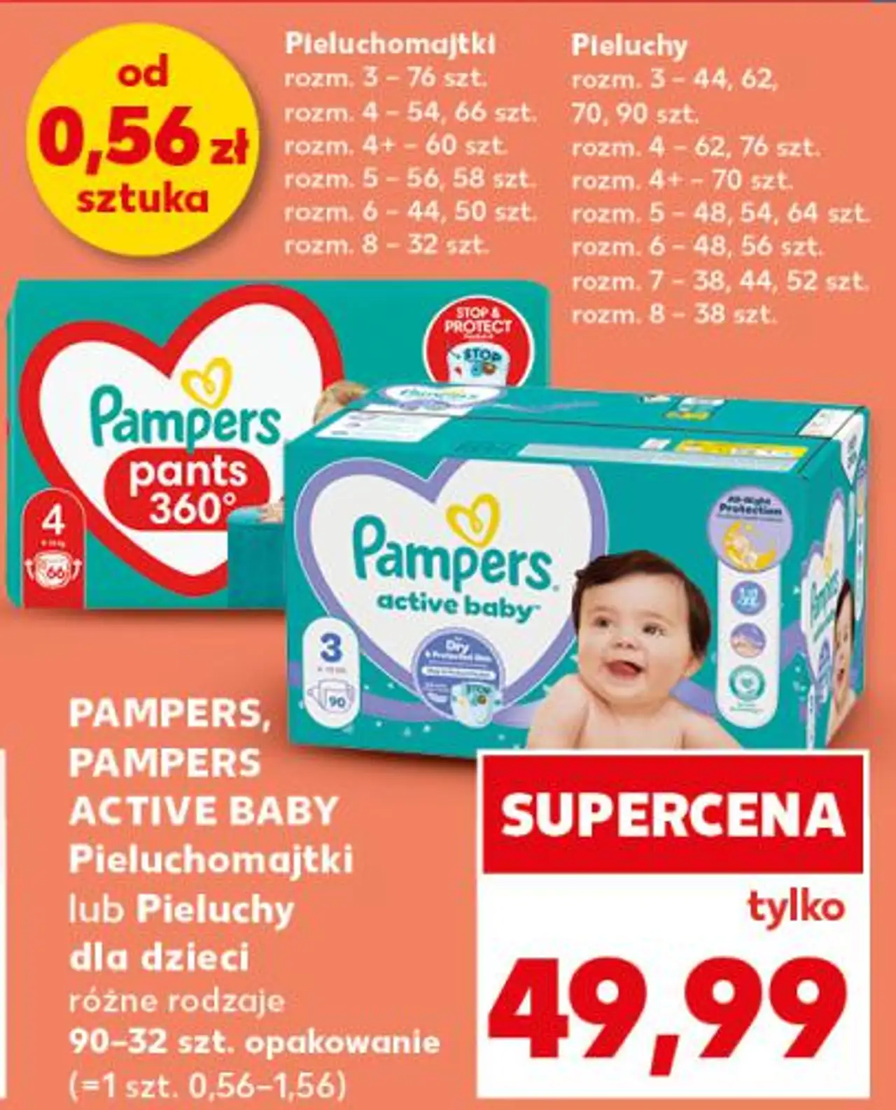 PAMPERS, PAMPERS ACTIVE BABY Pieluchomajtki lub Pieluchy dla dzieci