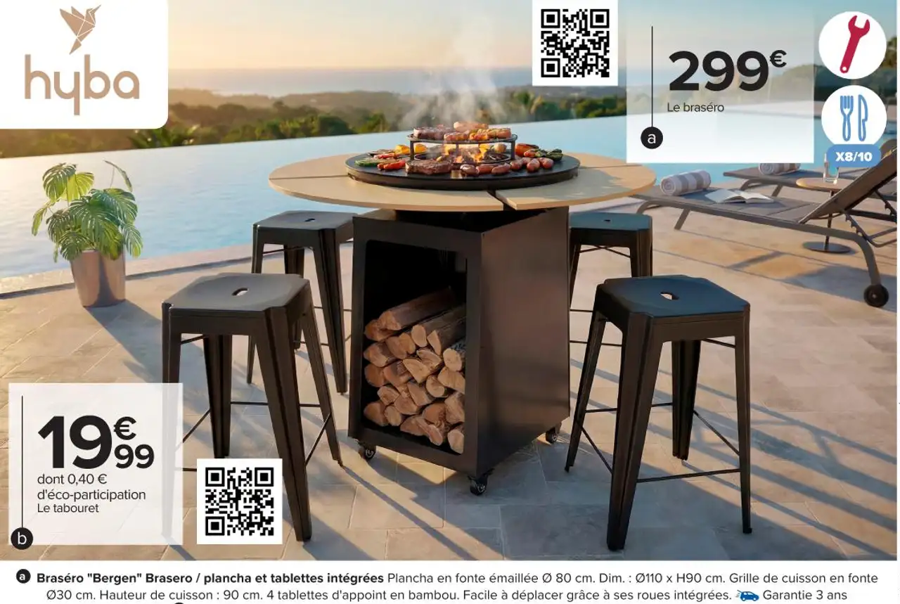 Braséro "Bergen" Brasero / plancha et tablettes intégrées