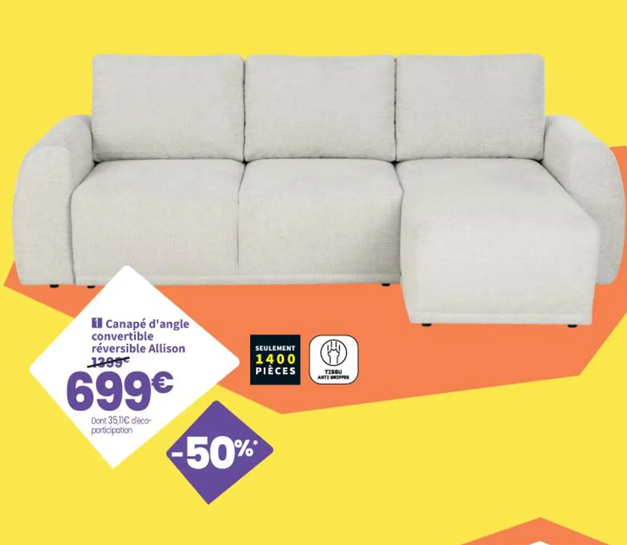 Canapé d'angle convertible réversible Allison