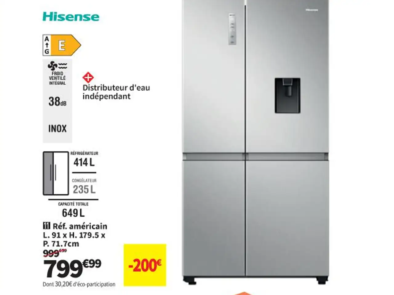 Réf. américain L. 91 x H. 179.5 x P. 71.7cm hisense