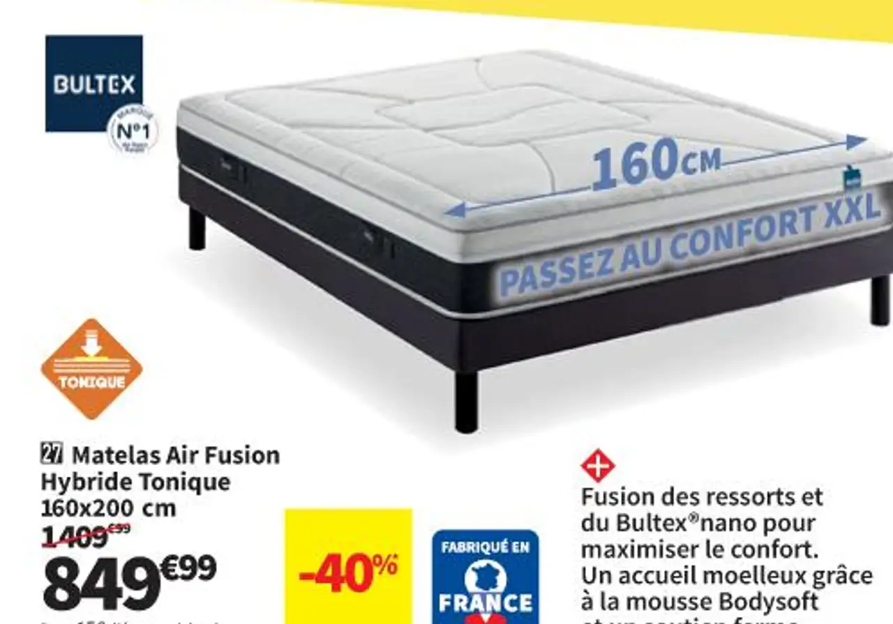 Matelas Air fusion Hybride Tonique 160x200 cm