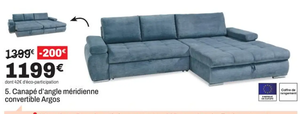Canapé d'angle méridienne convertible Argos