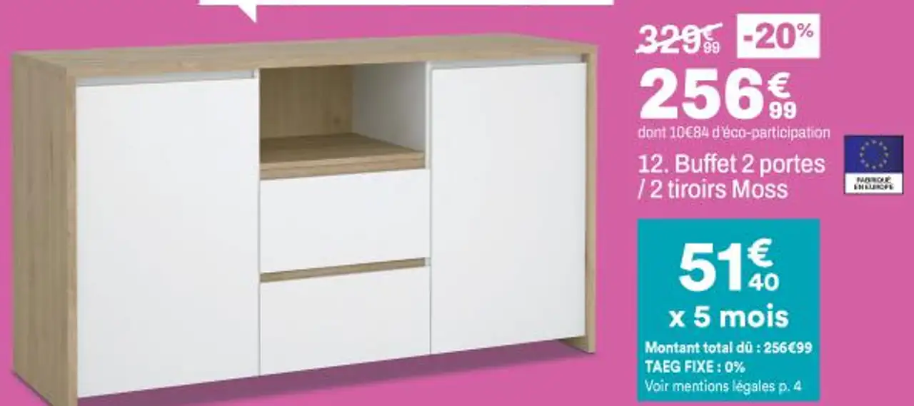 Buffet 2 portes / 2 tiroirs Moss