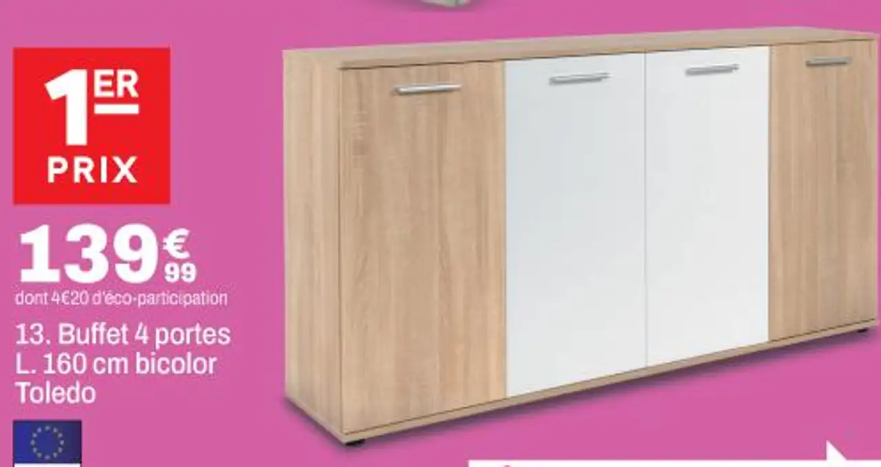 Buffet 4 portes L. 160 cm bicolor Toledo