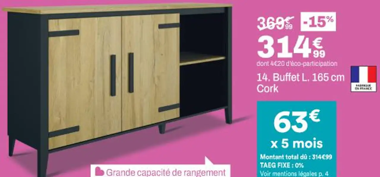 Buffet L. 165 cm Cork