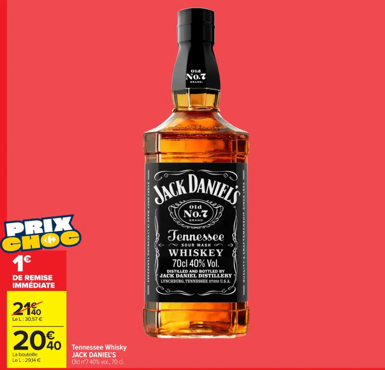 Tennessee Whisky JACK DANIEL'S Old n°7 40% vol., 70 cl.