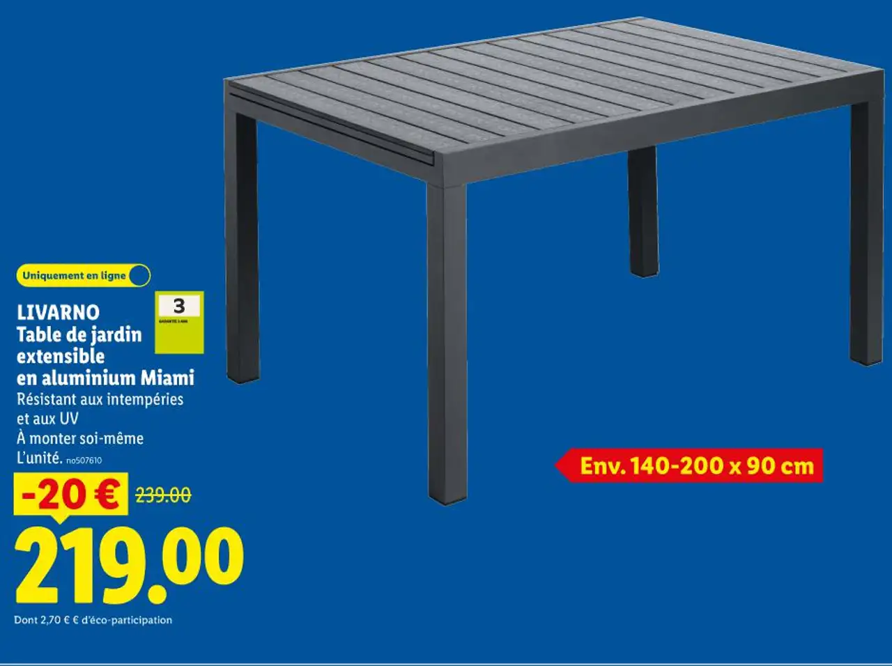 LIVARNO Table de jardin extensible en aluminium Miami