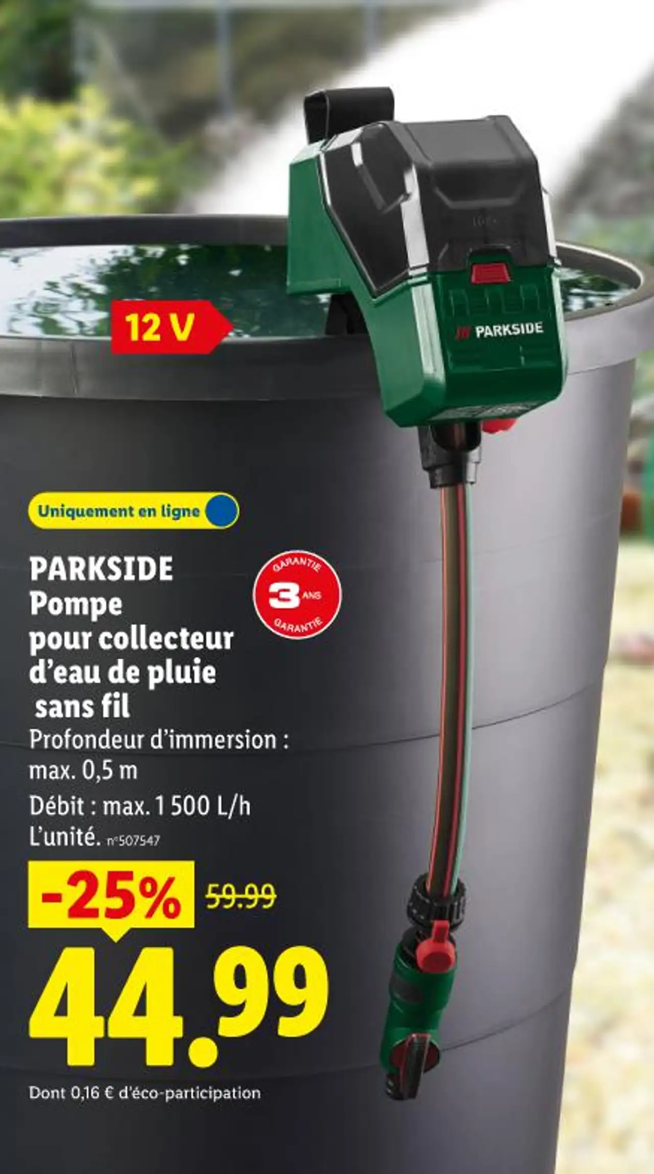 PARKSIDE Pompe pour collecteur d’eau de pluie sans fil