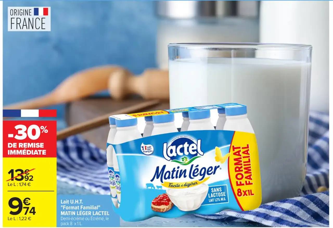 Lait U.H.T. "Format Familial" MATIN LÉGER LACTEL