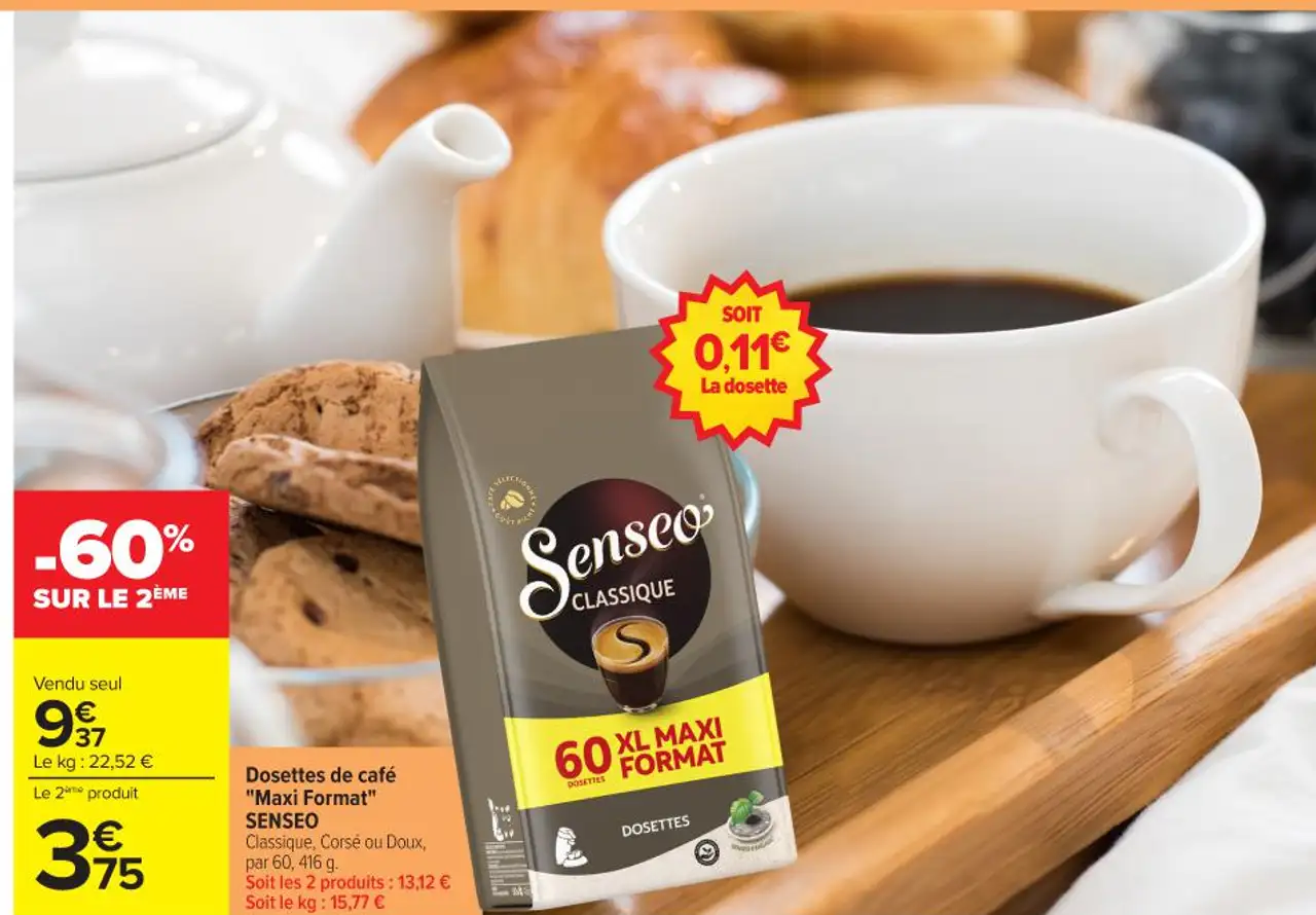 Dosettes de café "Maxi Format" SENSEO Classique, Corsé ou Doux, par 60, 416 g.