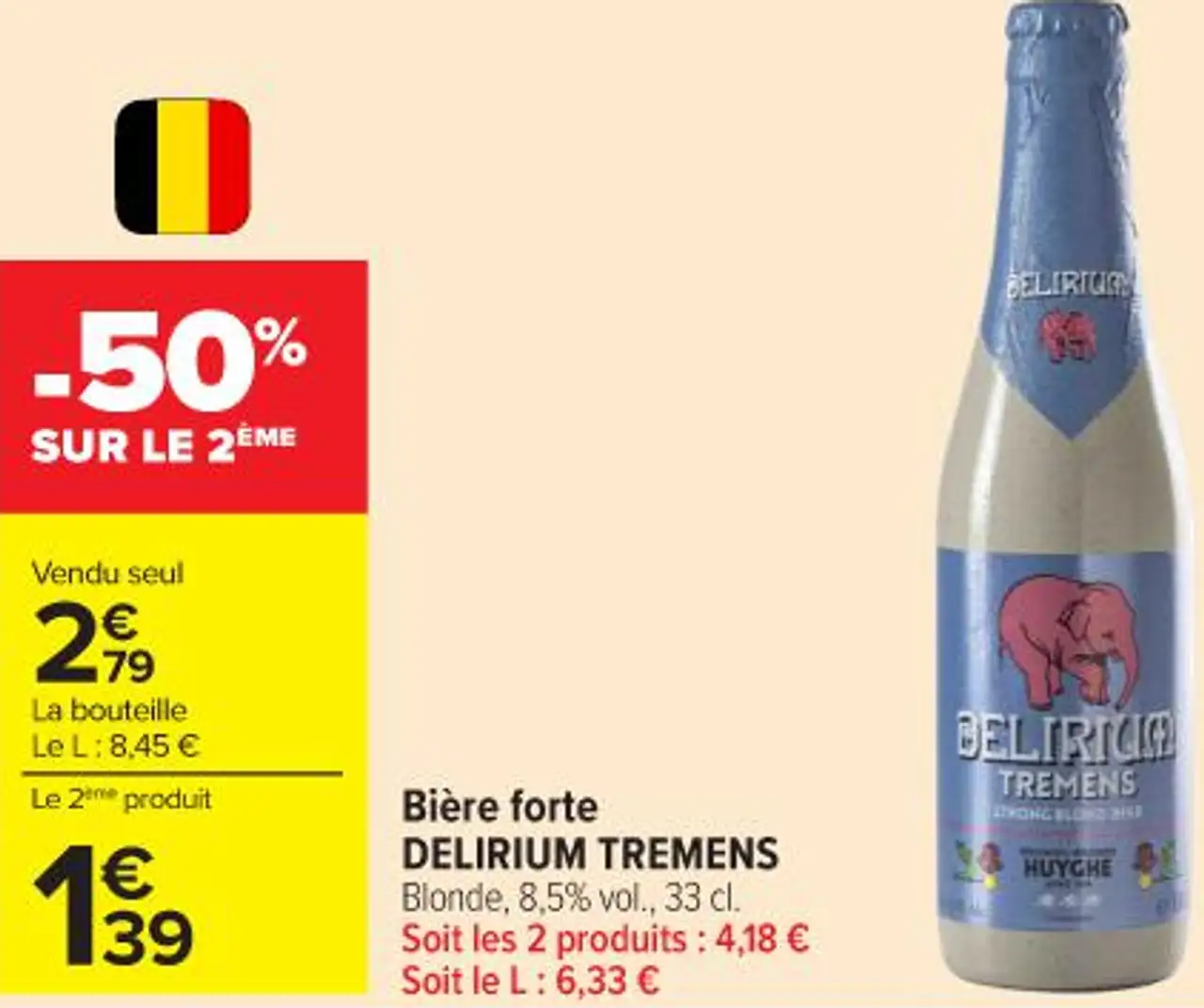 Bière forte DELIRIUM TREMENS Blonde, 8,5% vol., 33 cl.