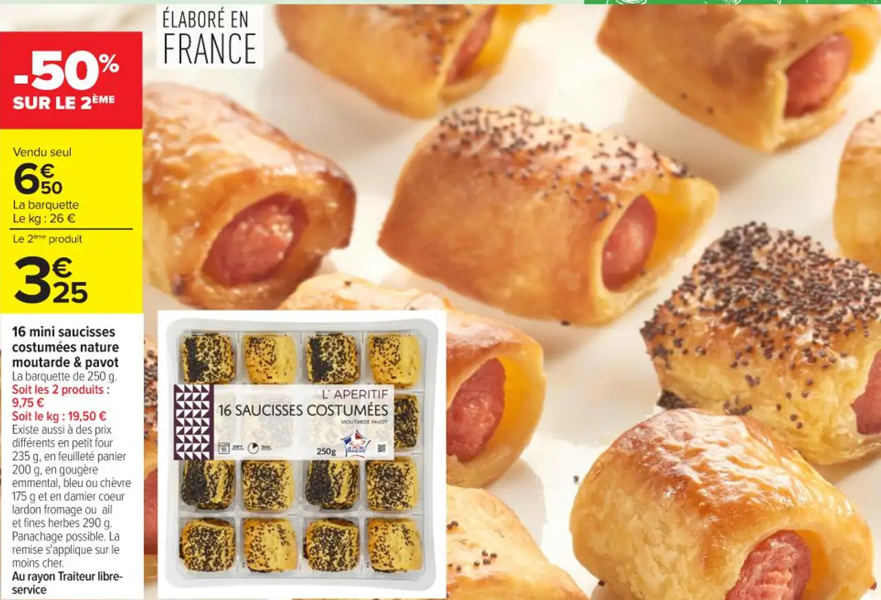 16 mini saucisses costumées nature moutarde & pavot