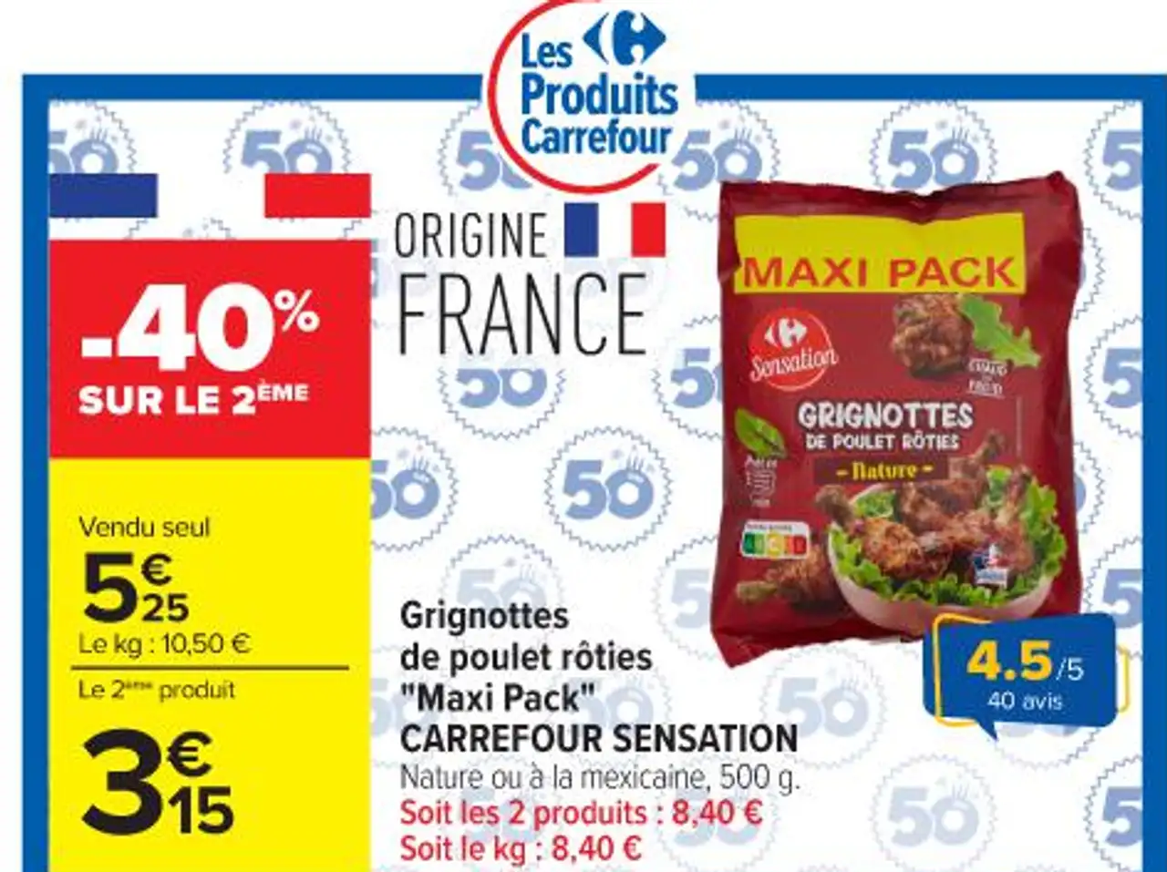 Grignottes de poulet rôties "Maxi Pack" CARREFOUR SENSATION