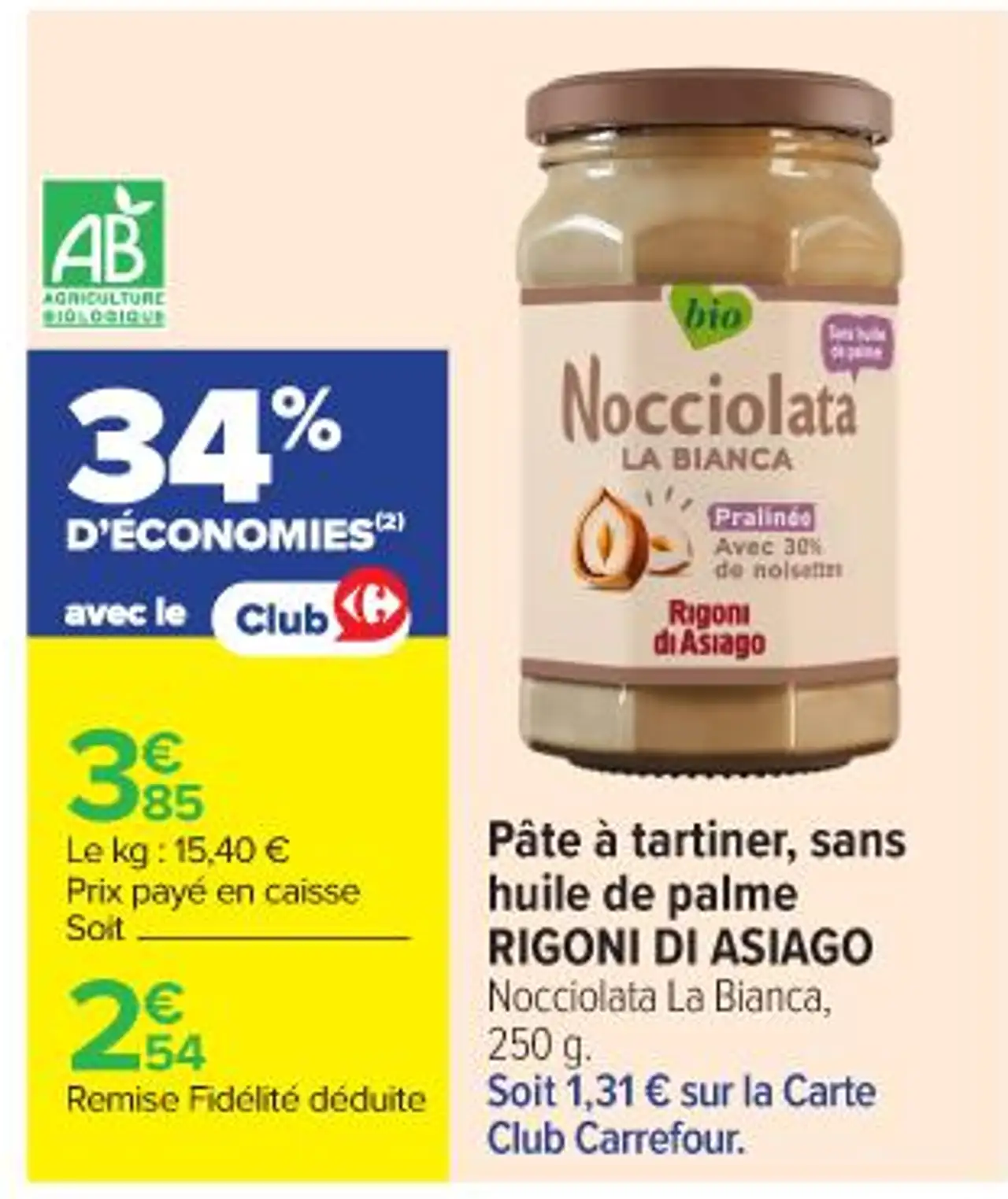 Pâte à tartiner, sans huile de palme RIGONI DI ASIAGO Nocciolata La Bianca, 250 g.