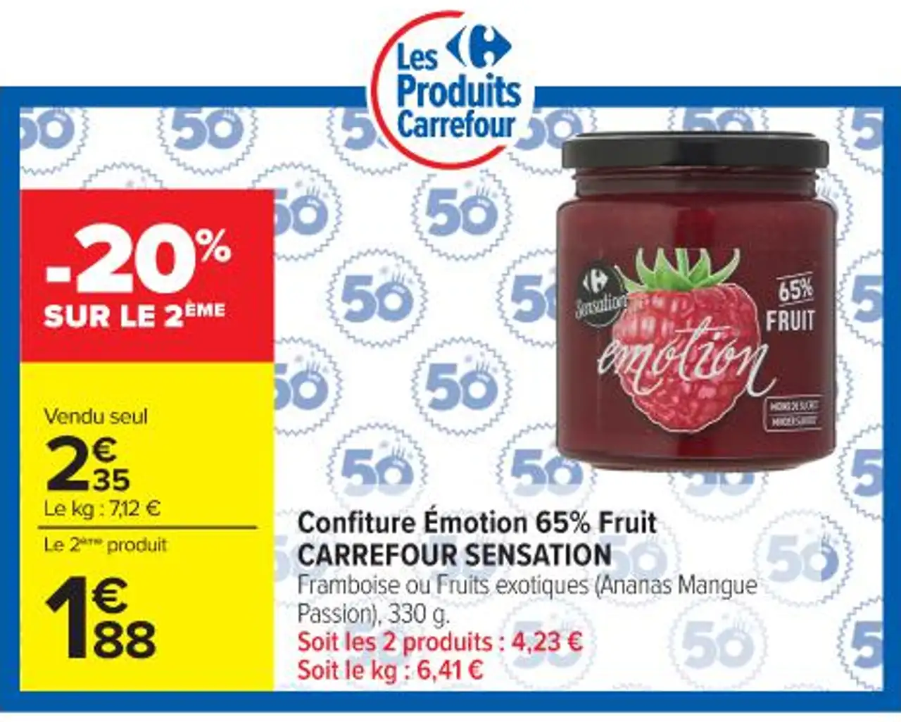 Confiture Émotion 65% Fruit CARREFOUR SENSATION