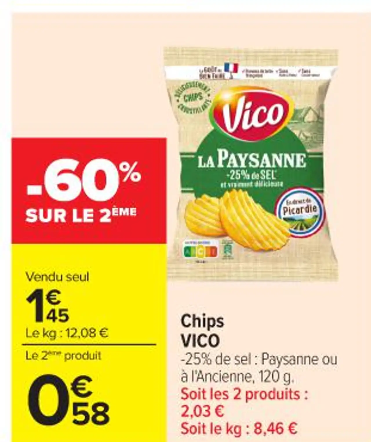 Chips VICO -25% de sel : Paysanne ou à l'Ancienne, 120 g.