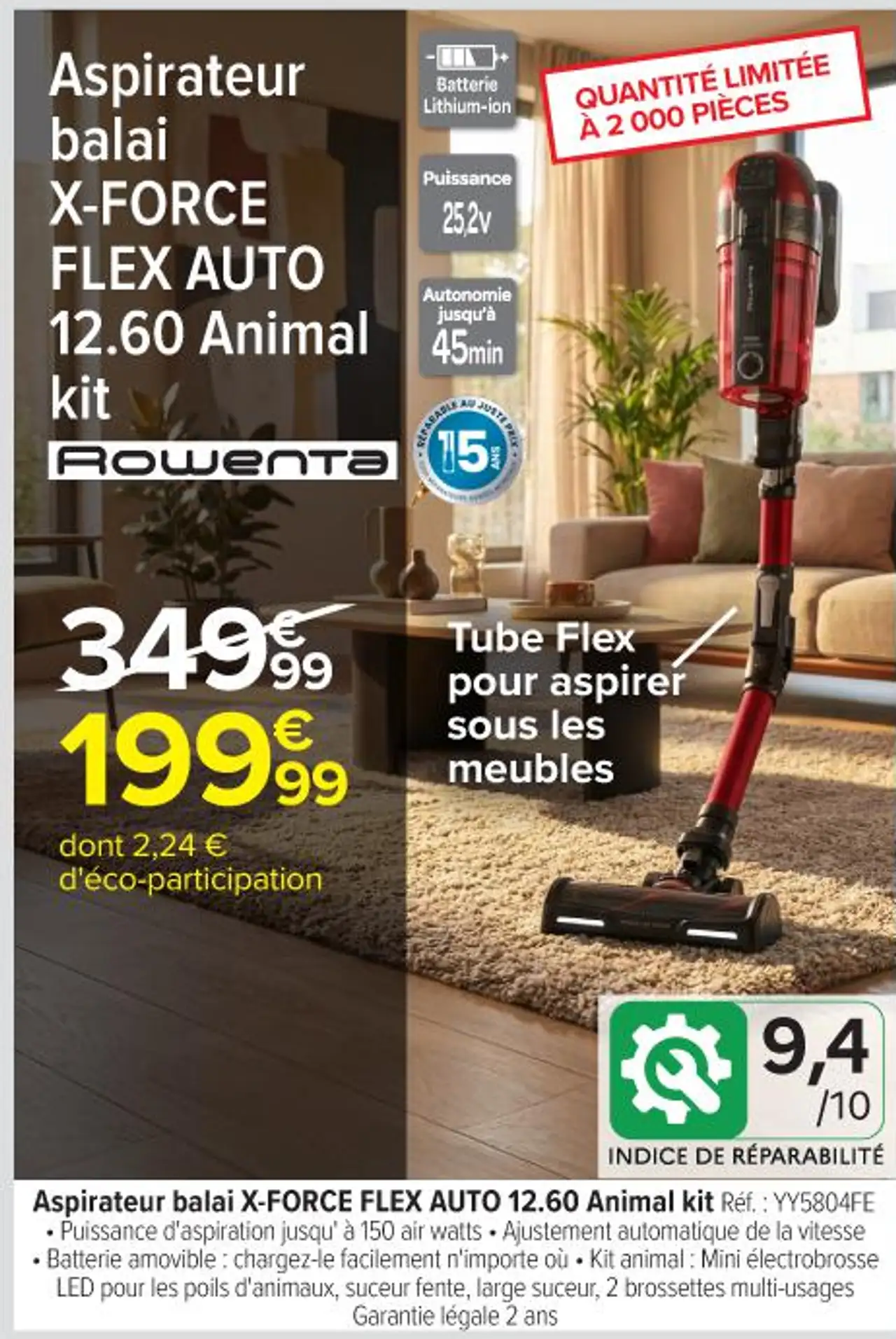 Aspirateur balai X-FORCE flex auto 12.60 animal kit rowenta