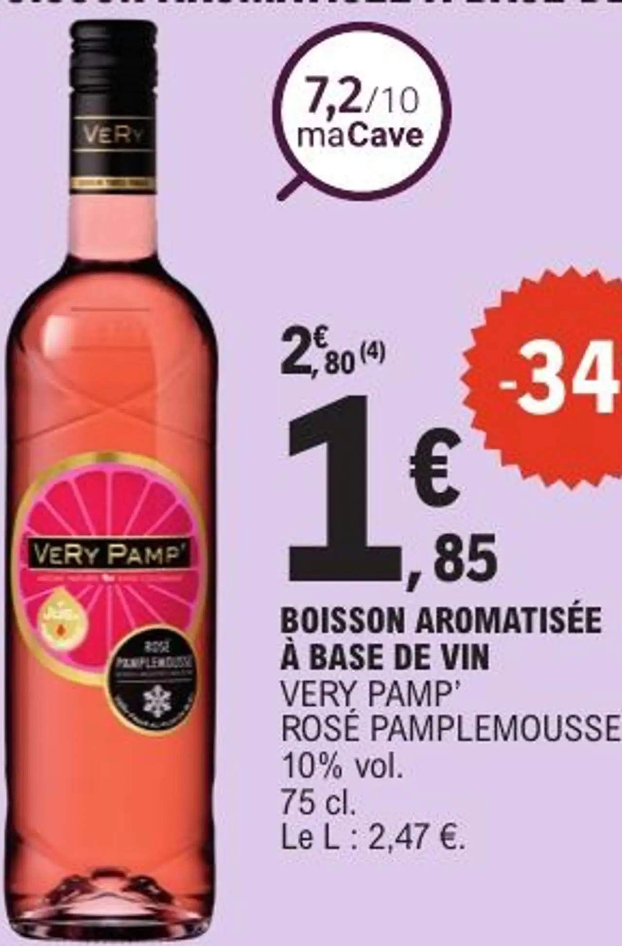 Boisson aromatisée à base de vin Very Pamp' rosé pamplemousse 10% vol. 75 cl.