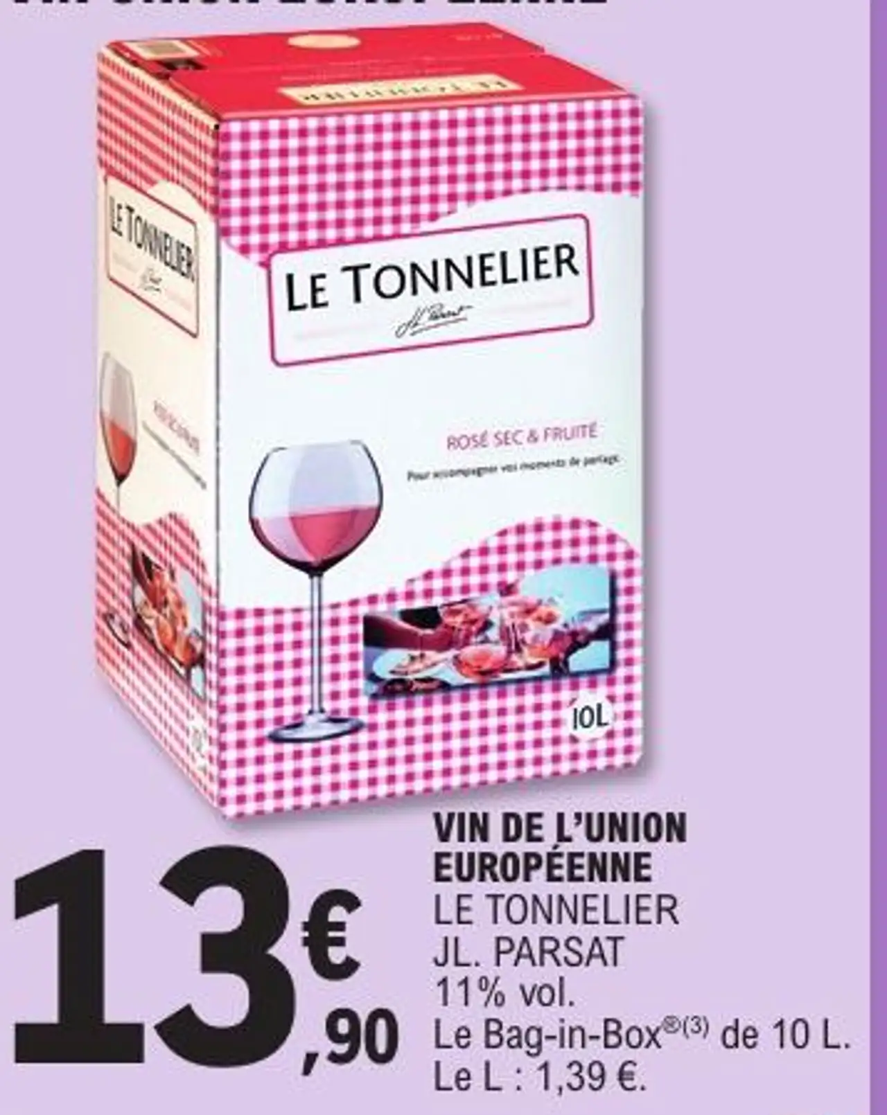 Vin de l'union européenne Le Tonnelier JL. Parsat 11% vol. Le Bag-in-Box® de 10 L.