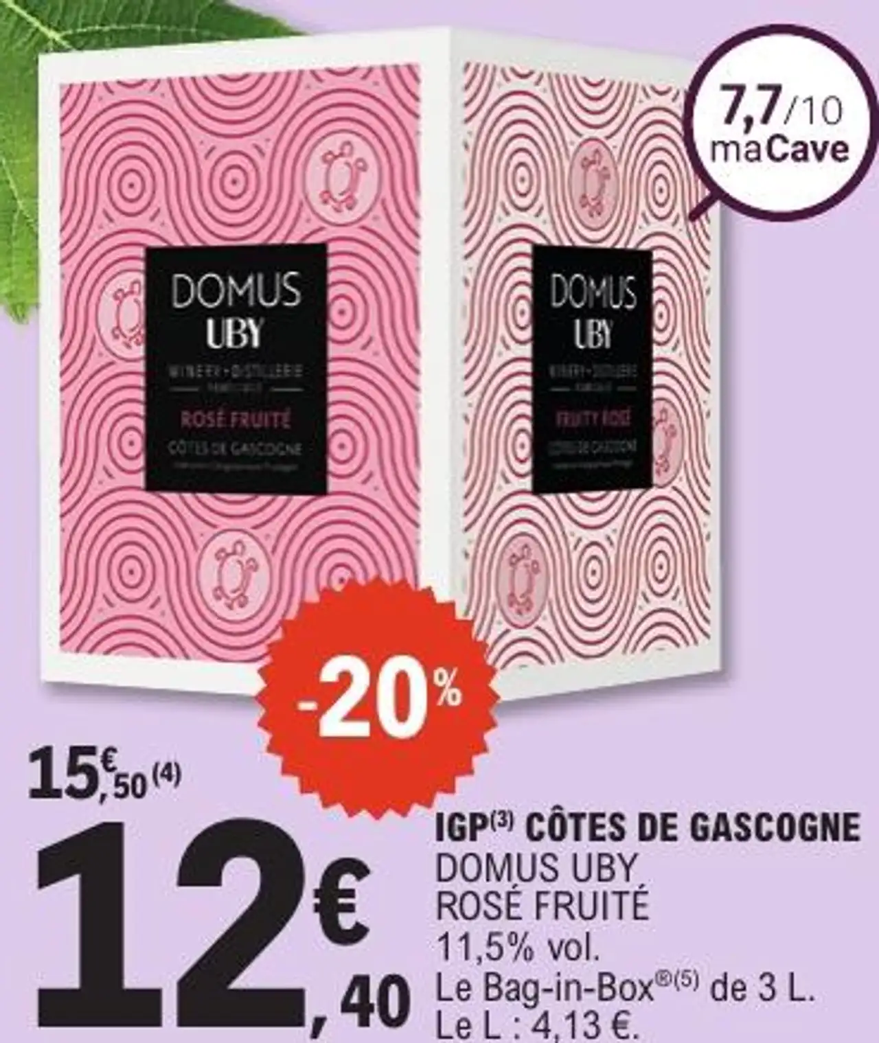 IGP CÔTES DE GASCOGNE DOMUS UBY ROSÉ FRUITÉ Le Bag-in-Box de 3 L.