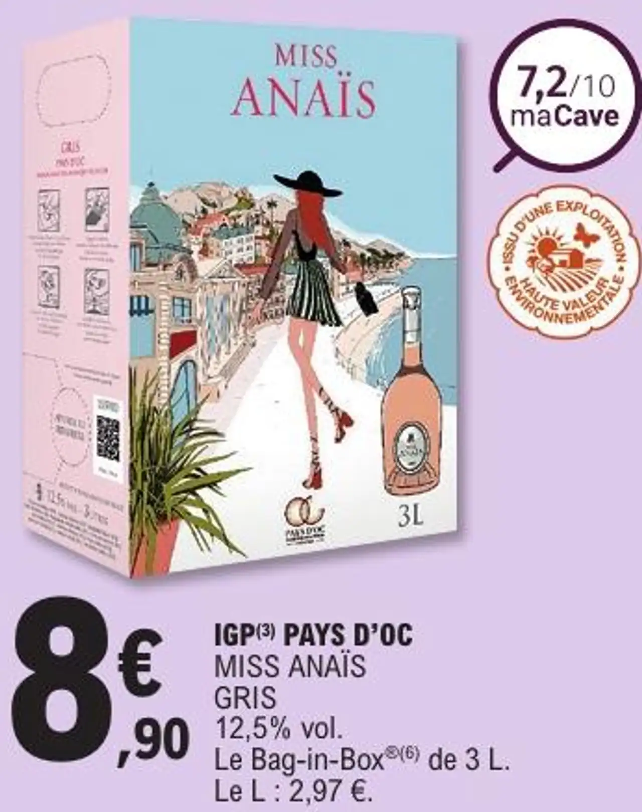 IGP(3) PAYS D'OC MISS ANAÏS GRIS 12,5 % vol. Le Bag-in-Box®(6) de 3 L. Le l : 2,97 €.