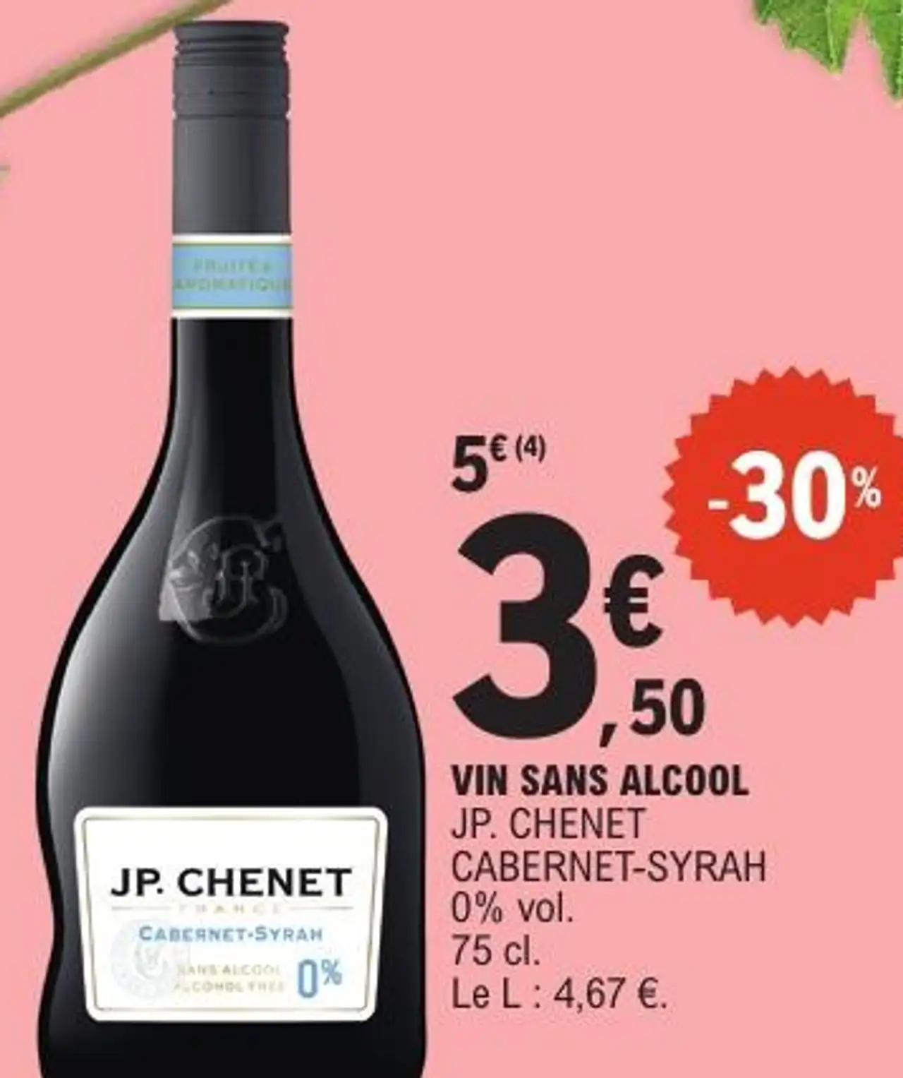 VIN SANS ALCOOL JP. CHENET CABERNET-SYRAH 0% vol. 75 cl.