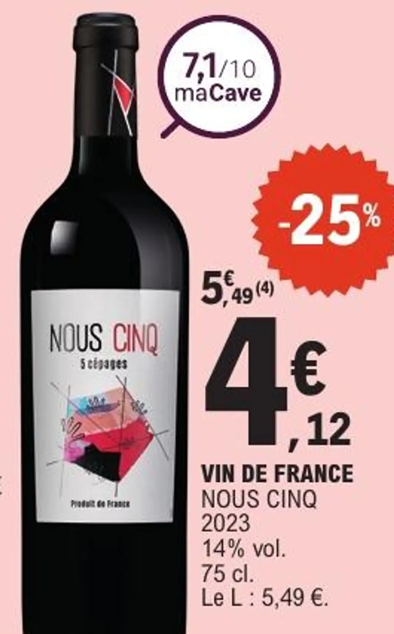 VIN DE FRANCE NOUS CINQ 2023 14% vol. 75 cl.