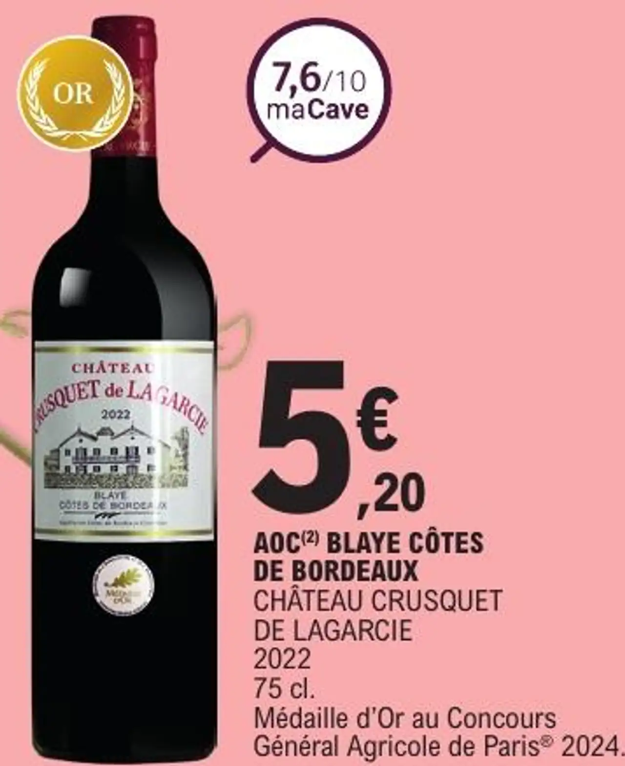 AOC BLAYE CÔTES DE BORDEAUX CHÂTEAU CRUSQUET DE LAGARCIE 2022