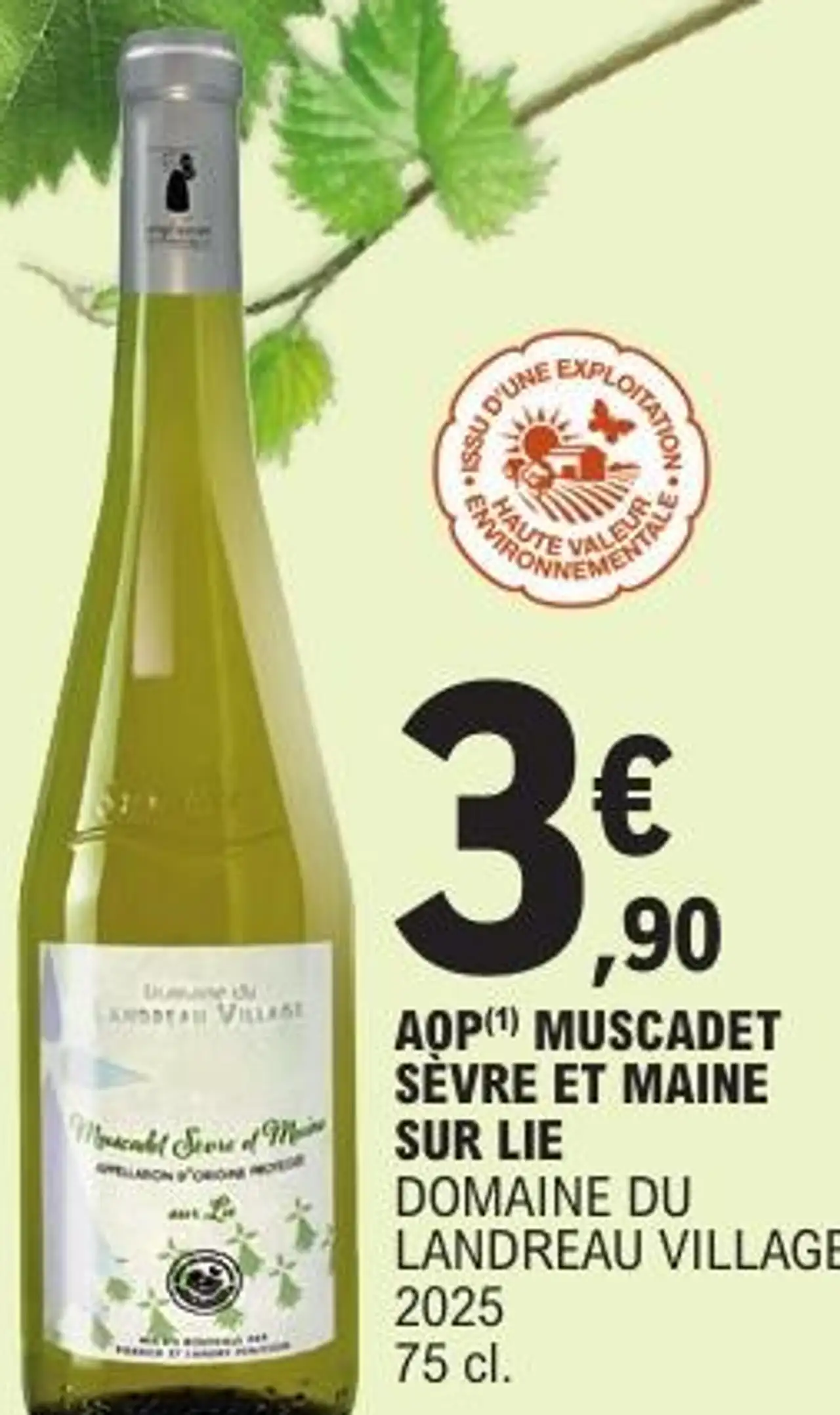 AOP(1) MUSCADET SEVRE ET MAINE SUR LIE DOMAINE DU LANDREAU VILLAGE 2025 75 cl.