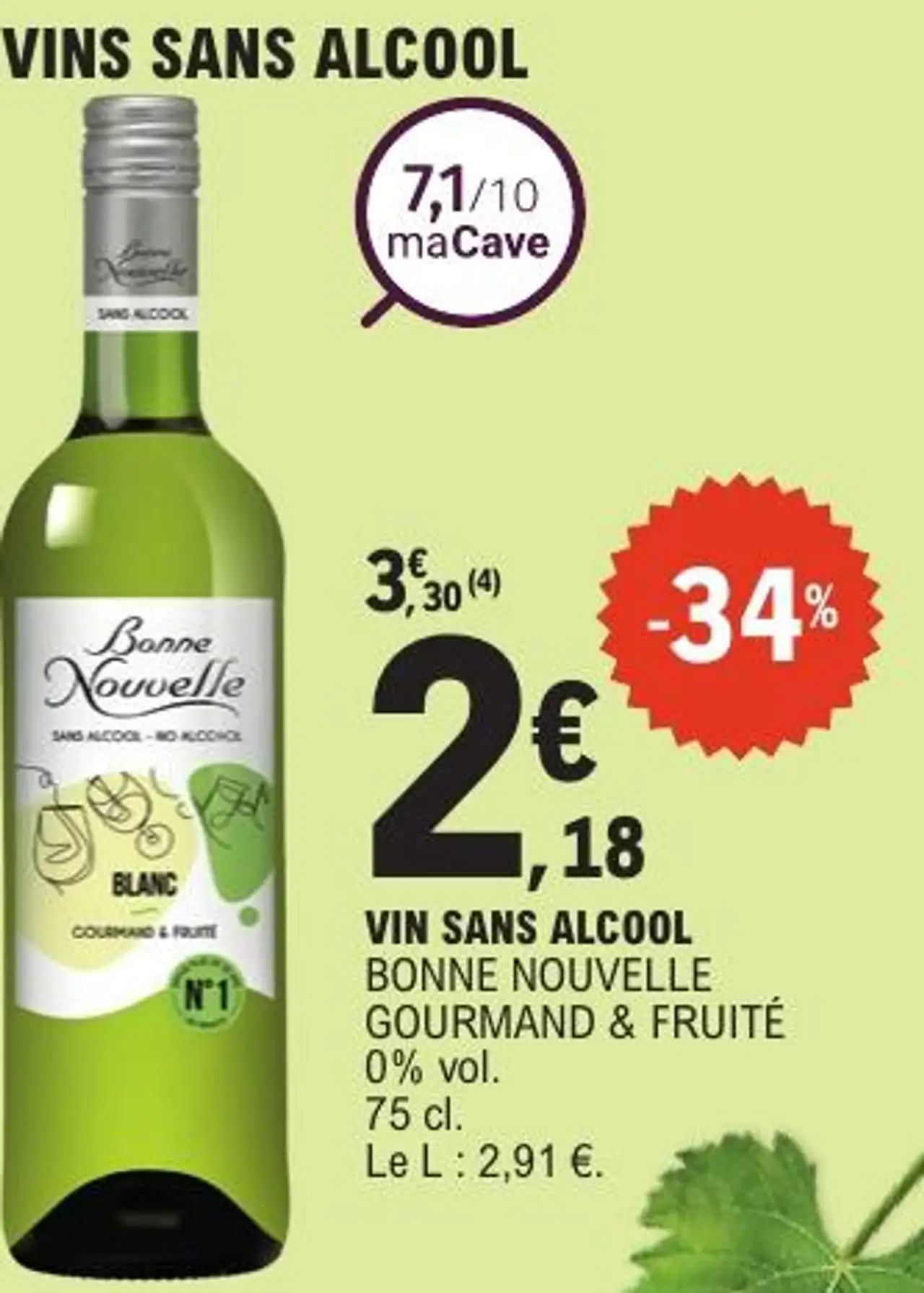 VIN SANS ALCOOL BONNE NOUVELLE GOURMAND & FRUITÉ 0% vol. 75 cl.
