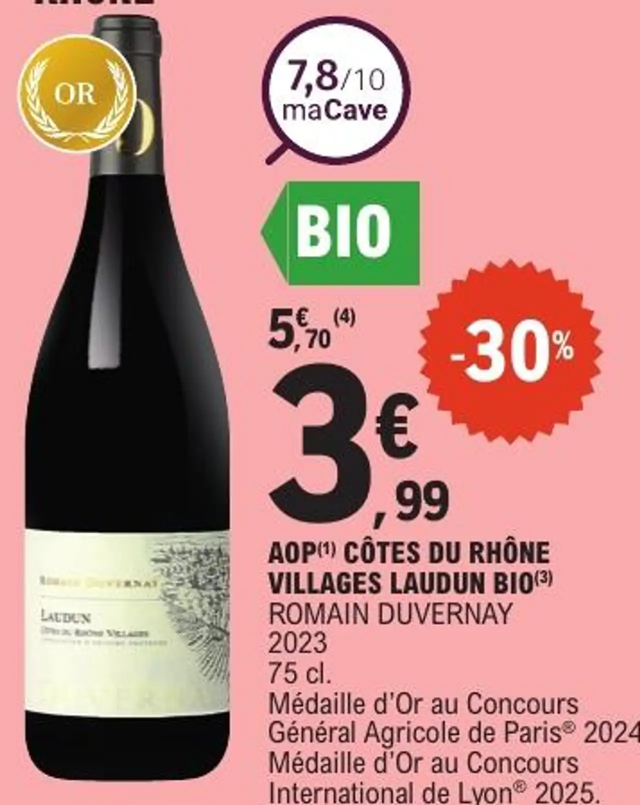 AOP(1) CÔTES DU RHÔNE VILLAGES LAUDUN BIO(3) ROMAIN DUVERNAY 2023