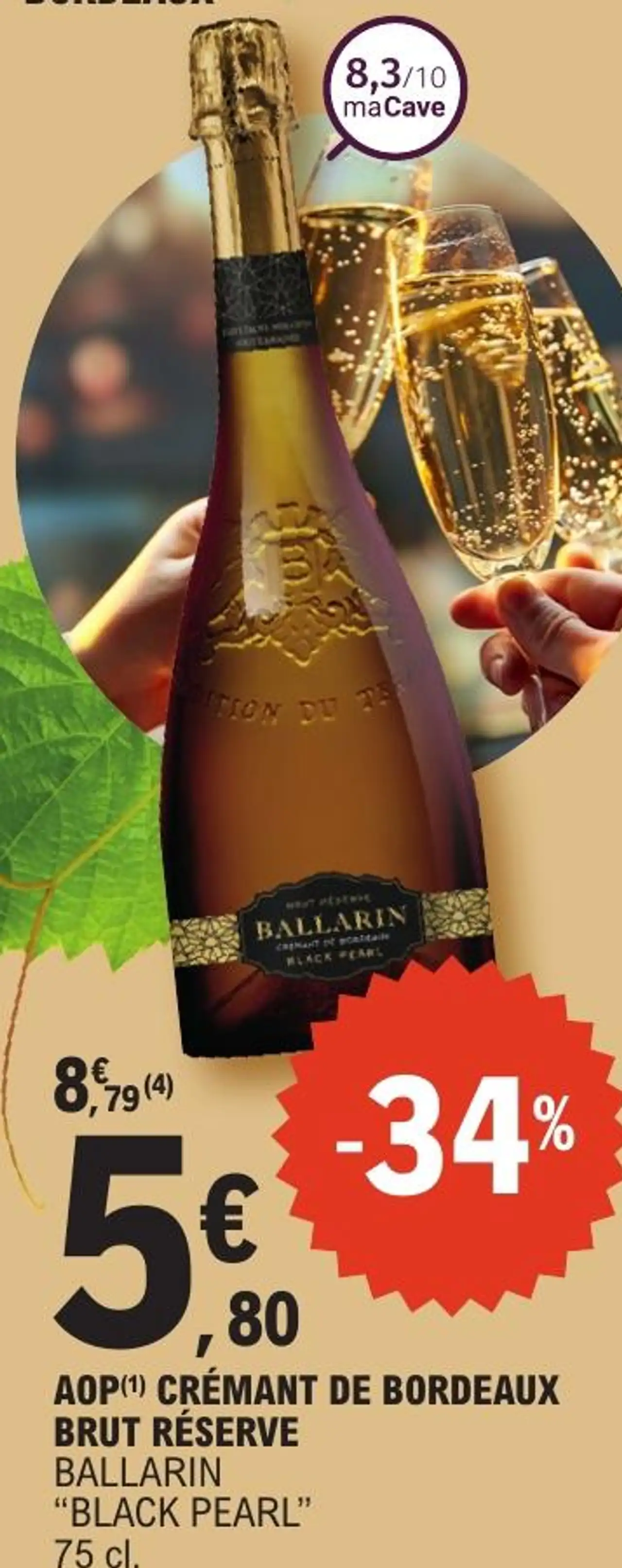 AOP(1) CRÉMANT DE BORDEAUX BRUT RÉSERVE BALLARIN “BLACK PEARL” 75 cl.