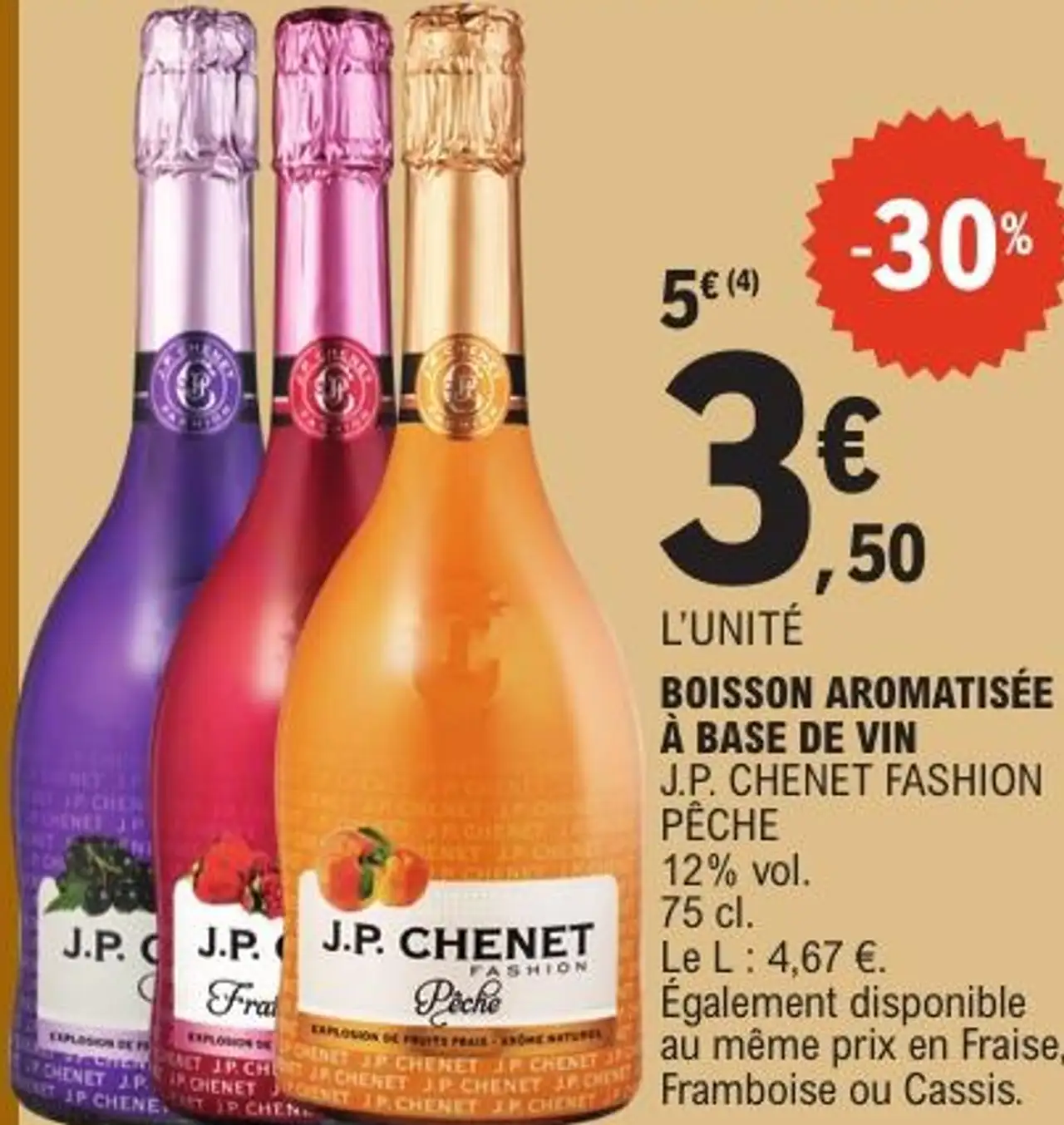 BOISSON AROMATISÉE À BASE DE VIN J.P. CHENET FASHION PÊCHE 12% vol. 75 cl.