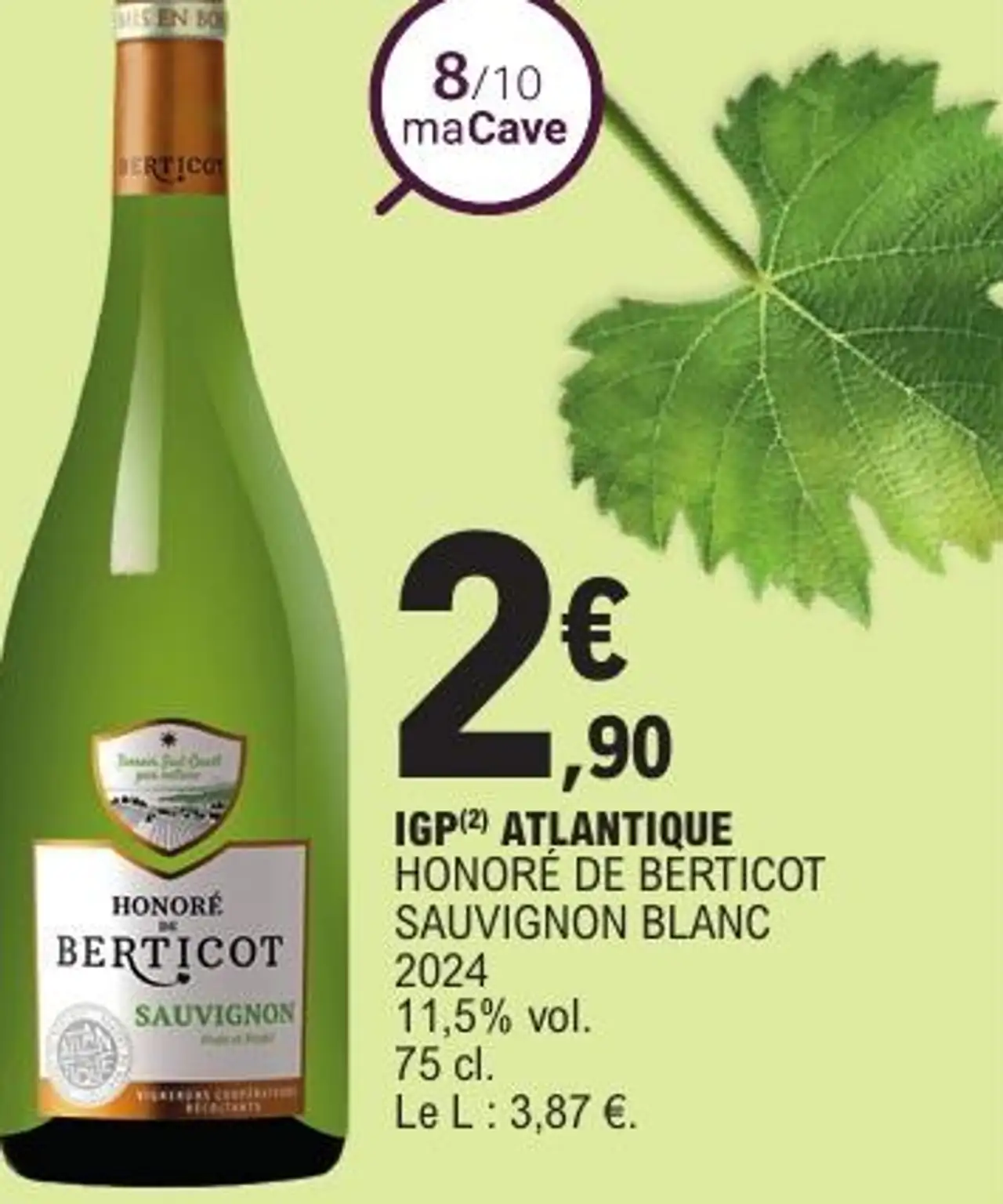 IGP(2) ATLANTIQUE HONORÉ DE BERTICOT SAUVIGNON BLANC 2024 11,5% vol. 75 cl.