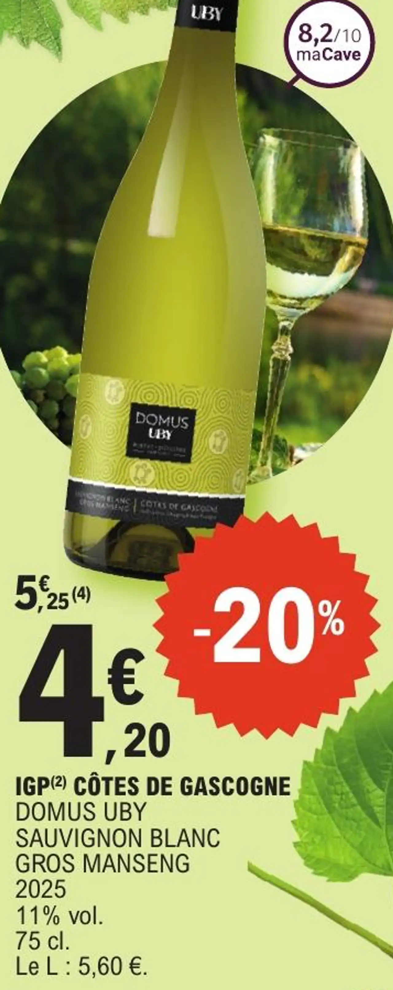 IGP(2) CÔTES DE GASCOGNE DOMUS UBY SAUVIGNON BLANC GROS MANSENG