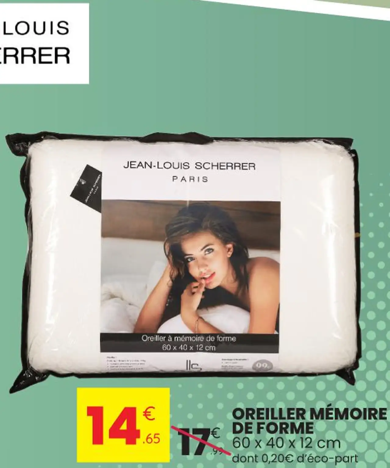 Oreiller mémoire de forme 60 x 40 x 12 cm