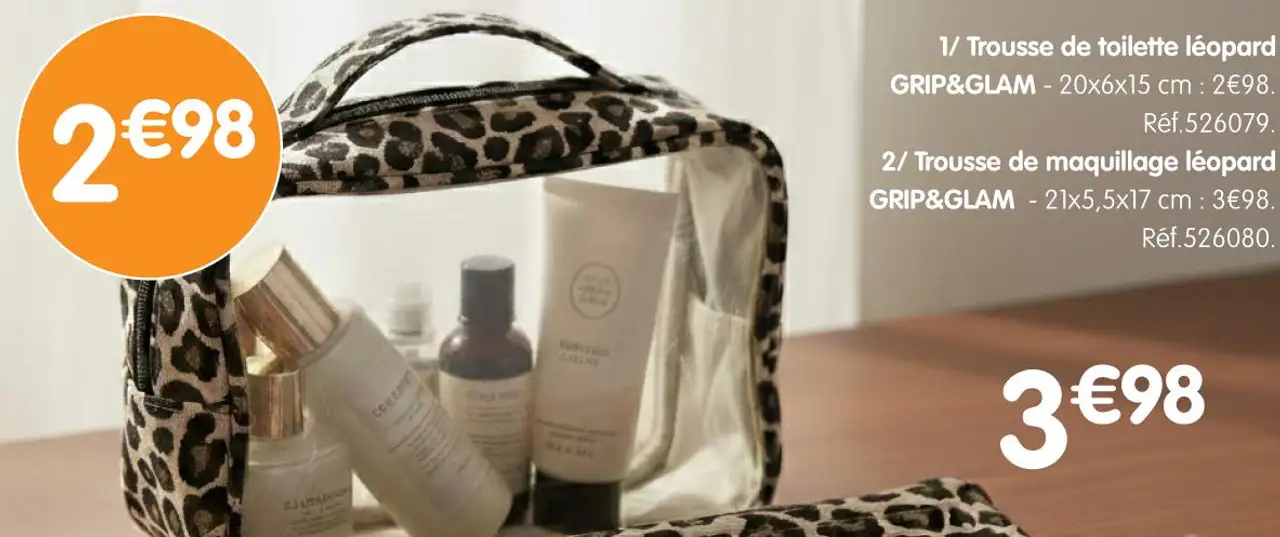 1/ Trousse de toilette léopard GRIP&GLAM - 20x6x15 cm