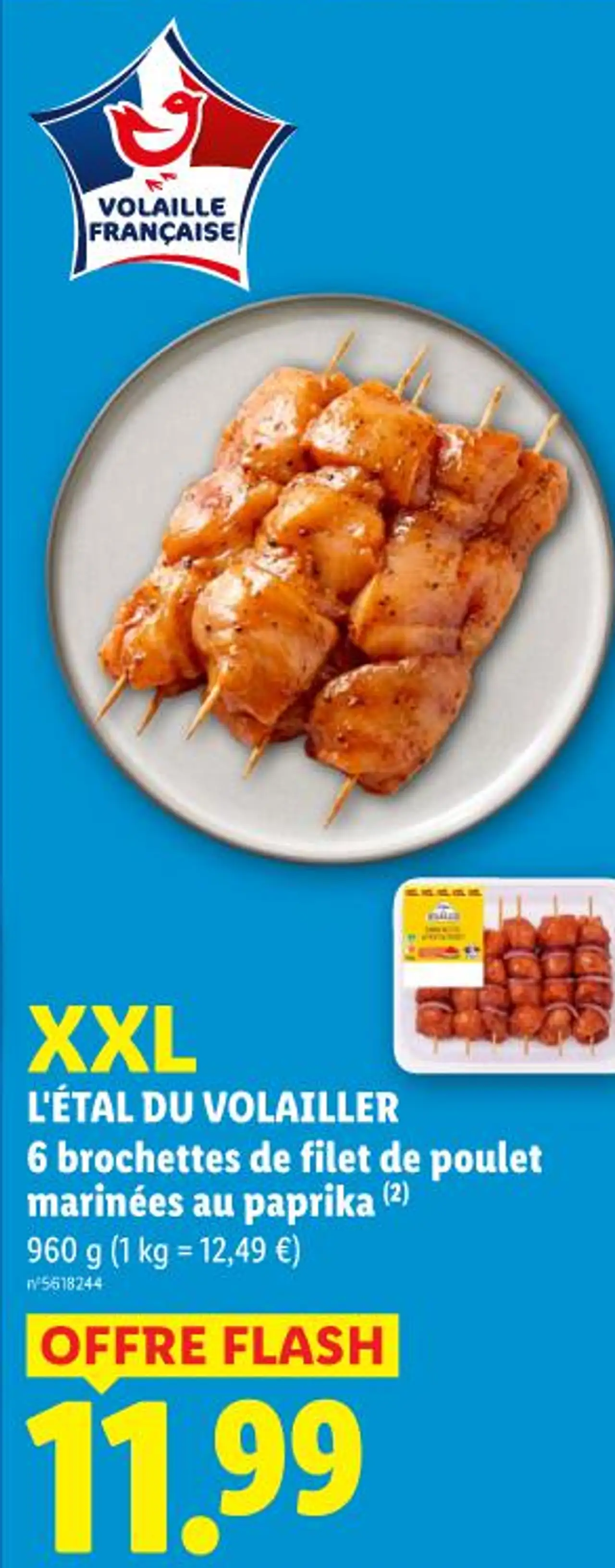 6 brochettes de filet de poulet marinées au paprika