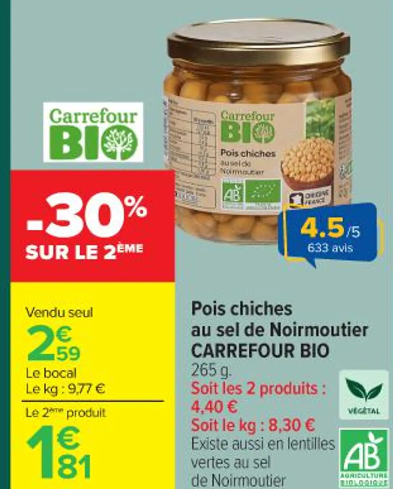 Pois chiches au sel de Noirmoutier CARREFOUR BIO