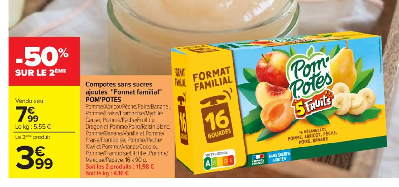 Compotes sans sucres ajoutés "Format familial" POM'POTES
