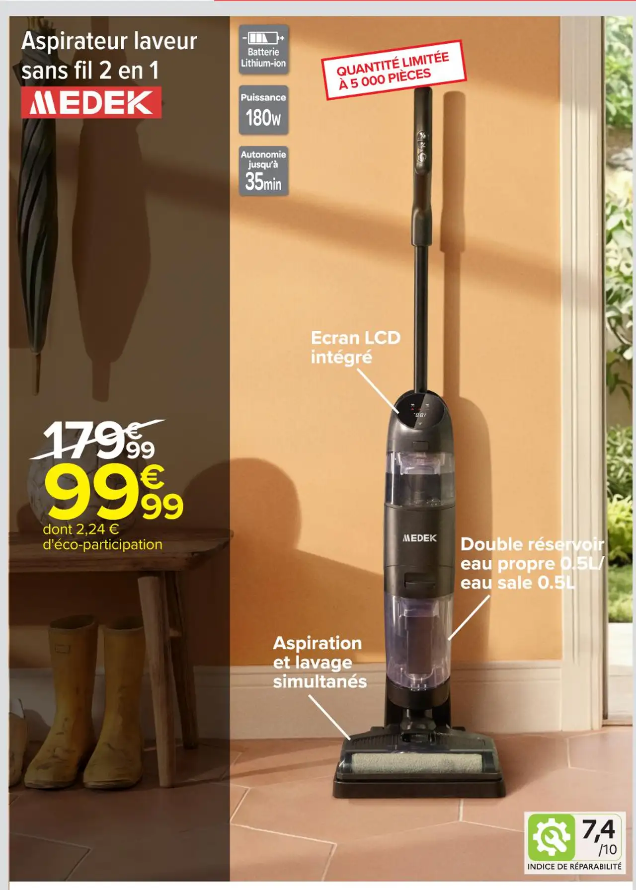 Aspirateur laveur sans fil 2 en 1 MEDEK